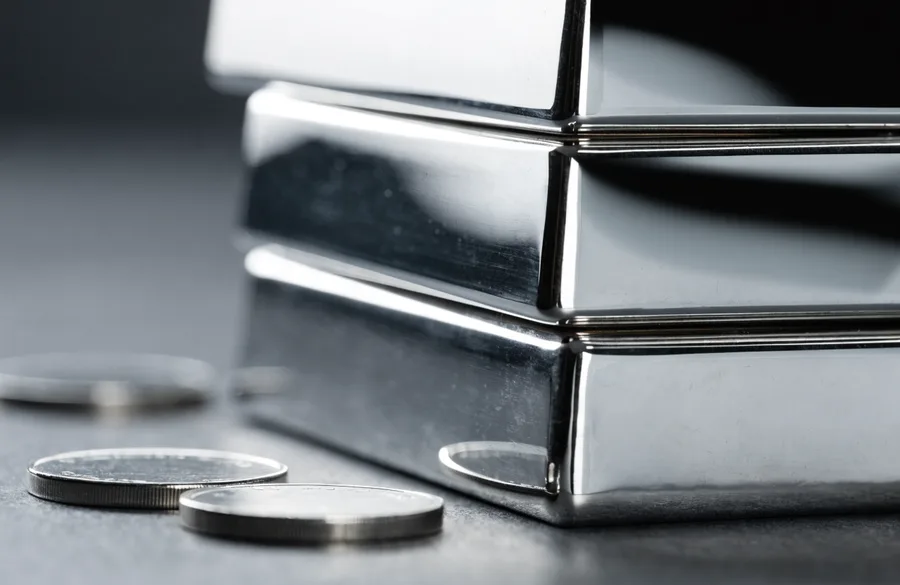 Silver bullion bars and coins